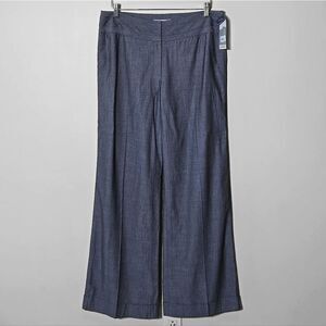 Classique Entier Wide Leg Trouser Pants Size 10 Gray Wool Viscose Career Cuffed